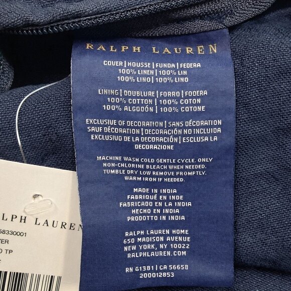 Ralph Lauren Stover Artisan Linen Patchwork Throw Pillow Cover Only 20x20 Blue - Picture 13 of 16